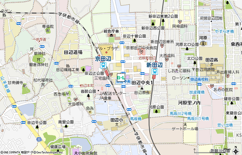 ビジョンメガネ京田辺付近の地図